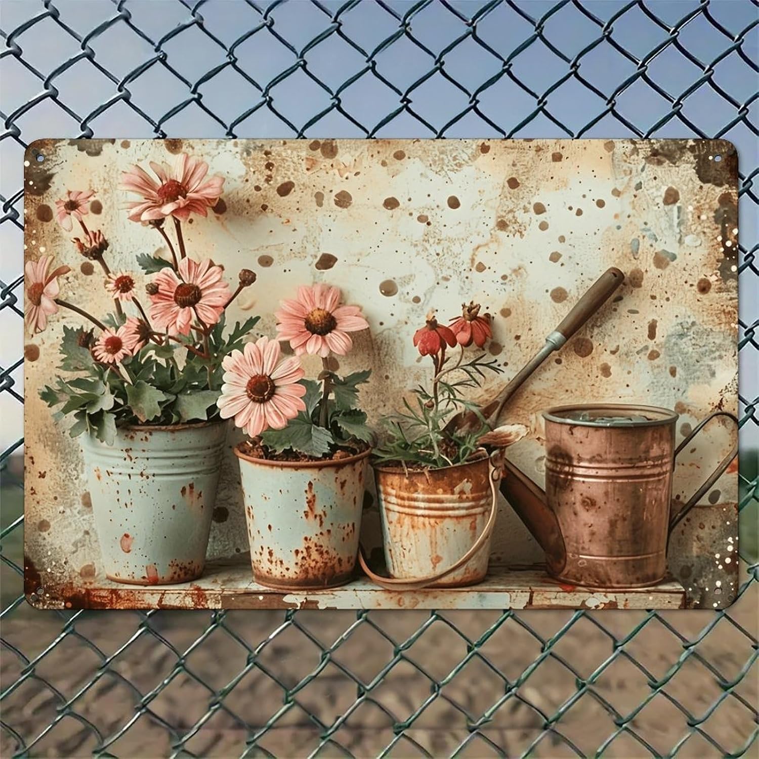 Rusty Buckets Holding Pink Flo - đánh giá và giá Watering Can